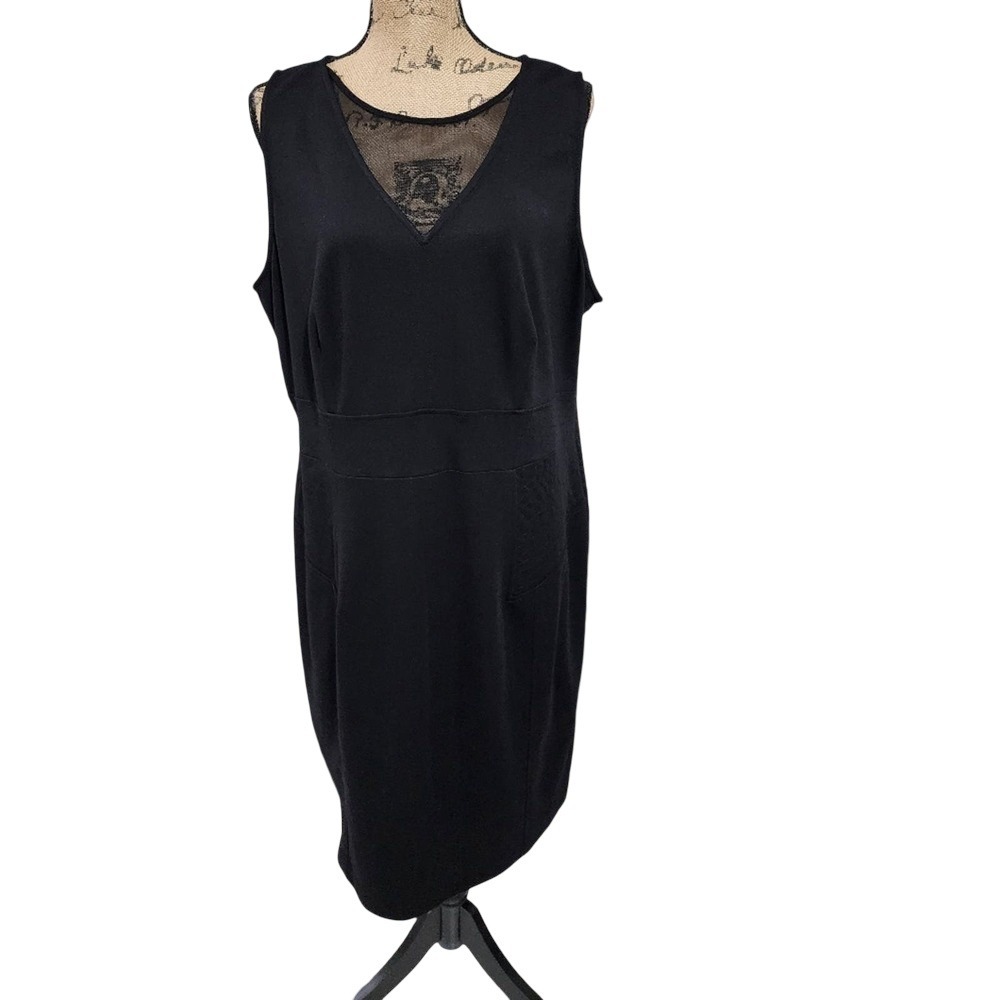 Lane Bryant Black Mesh V-Neck Sleeveless Moto Sheath party LBD Dress Size 20 NEW